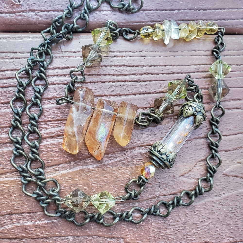 Handmade aura citrine crystal necklace with vial